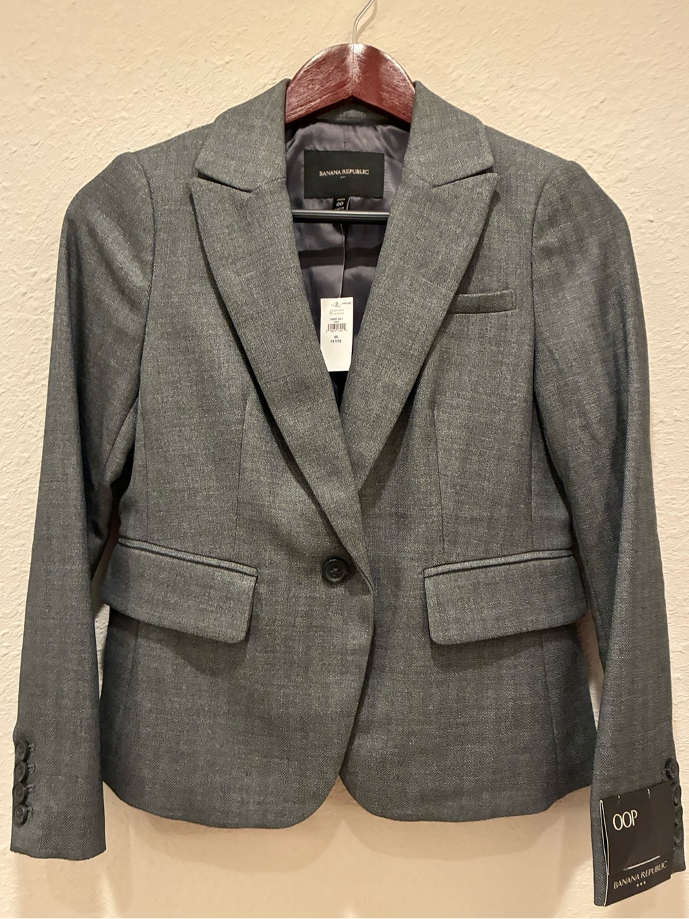 Banana Republic Women's Blazer Single-Button 00 Petite Dark Charcoal Gray